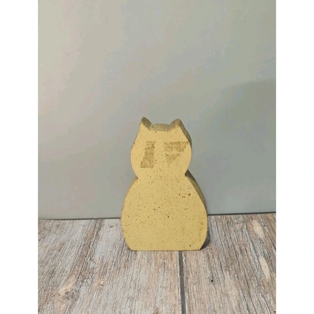 Vintage Cottagecore Decor Wooden Cat Figurine Small Handmade And Handpainted...